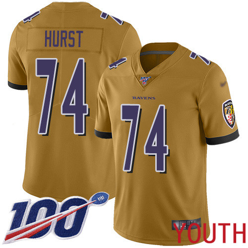 Baltimore Ravens Limited Gold Youth James Hurst Jersey NFL Football #74 100th Season Inverted Legend->youth nfl jersey->Youth Jersey